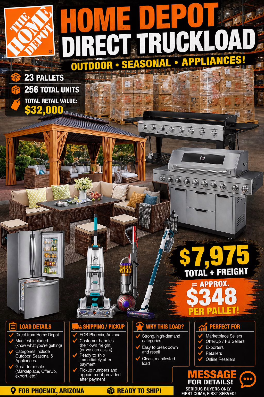 Wholesale Truckload Of Home Depot Overstock And Returns Outdoor Seasonal Furniture And Appliances