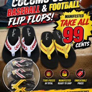 Wholesale Truckload Of 7,300 Pairs Of Cocomo Soul Baseball And Football Flip Flops - Your Price Is Only .99 Each